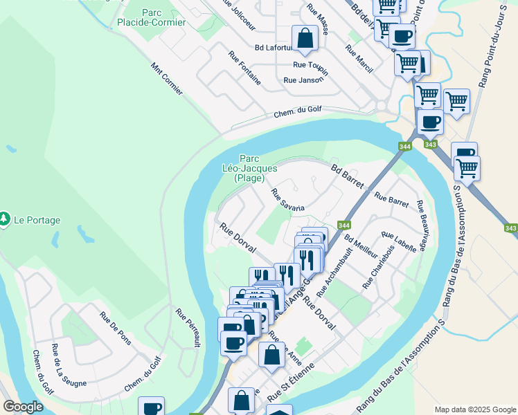 map of restaurants, bars, coffee shops, grocery stores, and more near 37 Rue Vadnais in L'Assomption