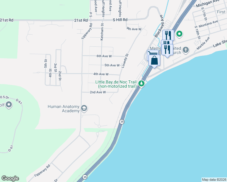 map of restaurants, bars, coffee shops, grocery stores, and more near 2701-2831 3rd Ave W in Gladstone