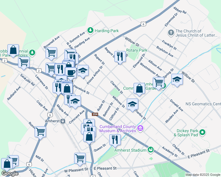map of restaurants, bars, coffee shops, grocery stores, and more near 24 Robie Street in Amherst