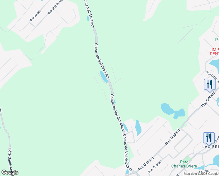 map of restaurants, bars, coffee shops, grocery stores, and more near 1285 Chemin de Val des Lacs in Sainte-Sophie