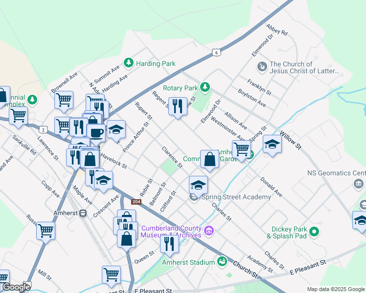 map of restaurants, bars, coffee shops, grocery stores, and more near 38 Rupert Street in Amherst