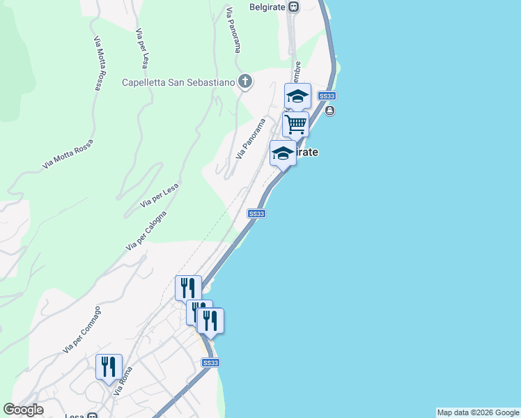 map of restaurants, bars, coffee shops, grocery stores, and more near 81 SS33 del Sempione in Belgirate