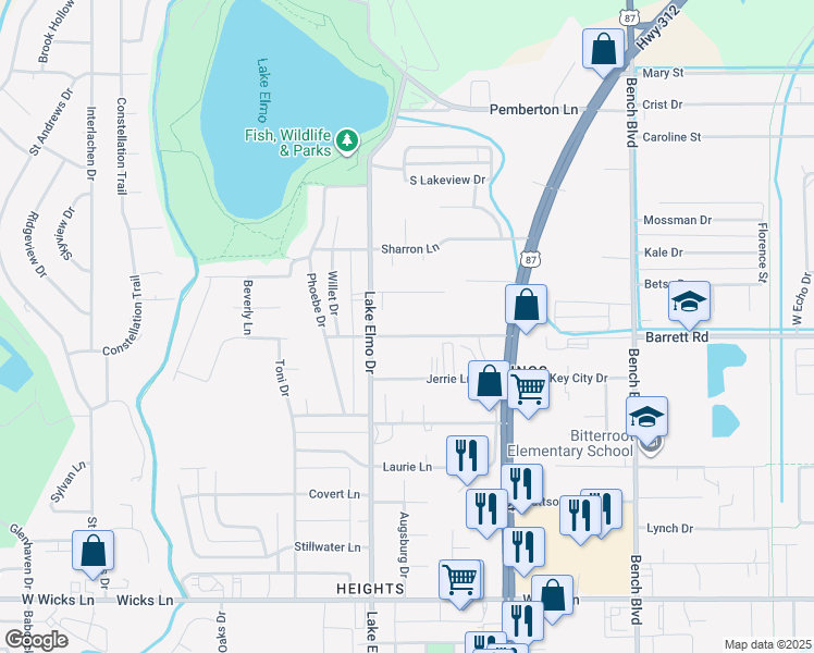 map of restaurants, bars, coffee shops, grocery stores, and more near 408 Roxy Lane in Billings