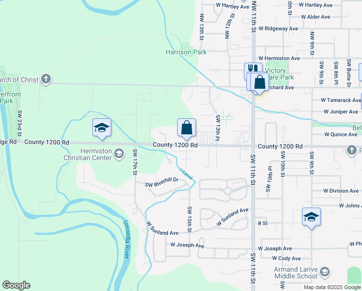 map of restaurants, bars, coffee shops, grocery stores, and more near 1549 W Highland Ave in Hermiston