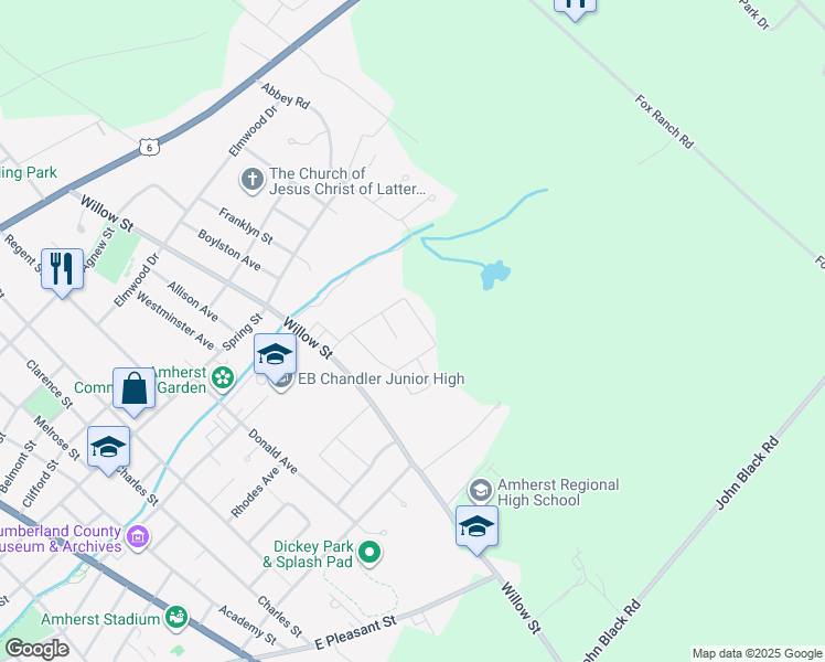 map of restaurants, bars, coffee shops, grocery stores, and more near 7 Fleming Street in Amherst