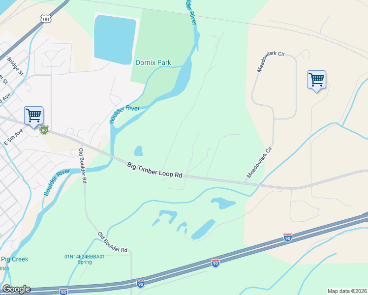 map of restaurants, bars, coffee shops, grocery stores, and more near Reed Lane in Big Timber