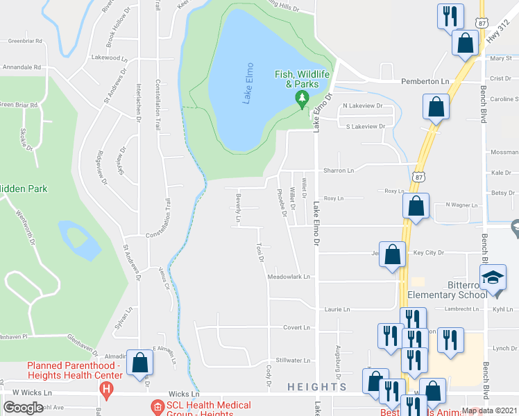map of restaurants, bars, coffee shops, grocery stores, and more near 312 Rene Place East in Billings