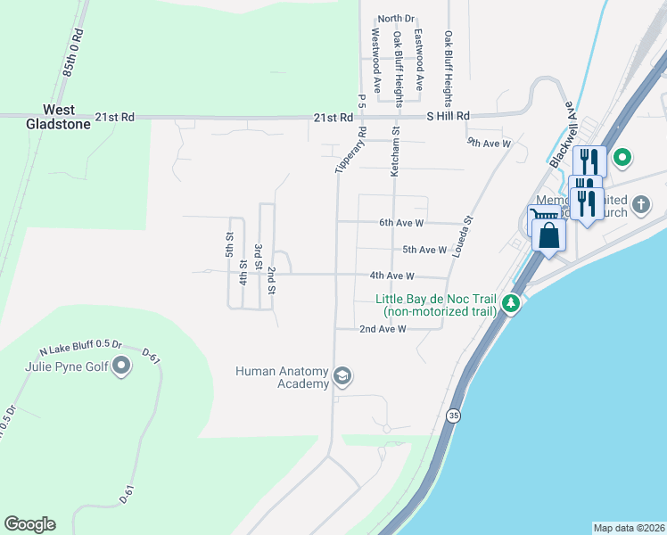 map of restaurants, bars, coffee shops, grocery stores, and more near 162 Kenneally Boulevard in Gladstone