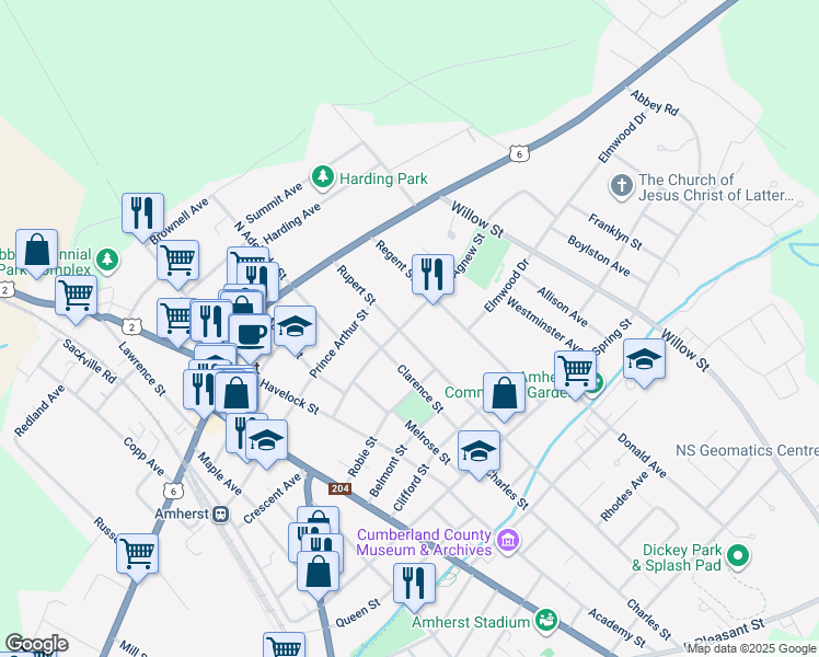 map of restaurants, bars, coffee shops, grocery stores, and more near 22 Rupert Street in Amherst