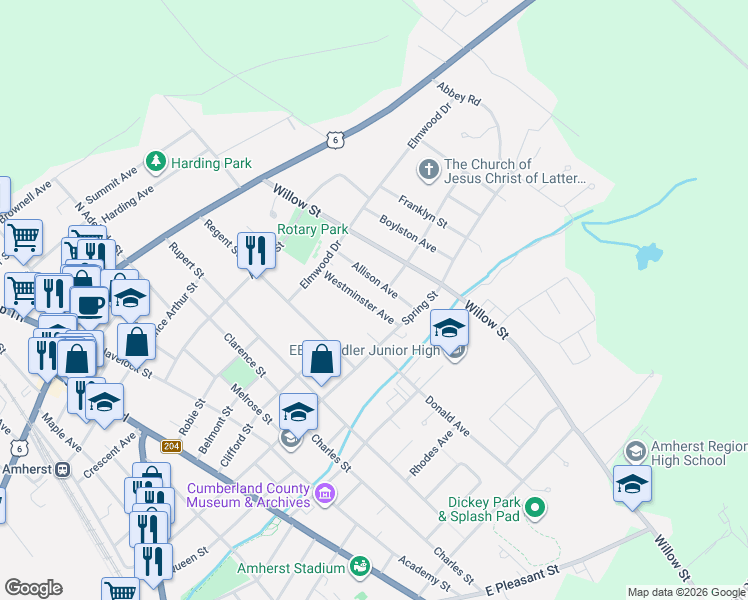 map of restaurants, bars, coffee shops, grocery stores, and more near 28 Westminster Avenue in Amherst