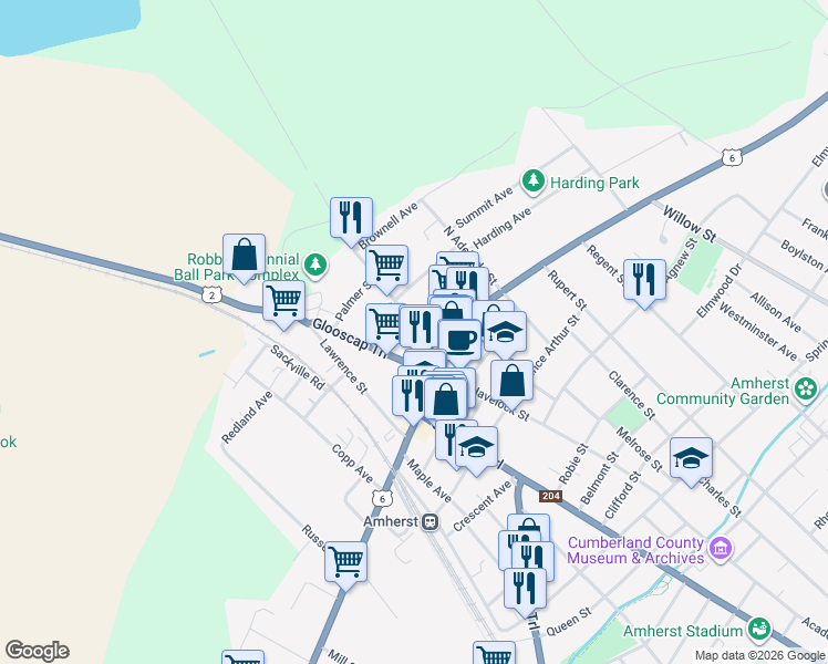 map of restaurants, bars, coffee shops, grocery stores, and more near 20 Eddy Street in Amherst