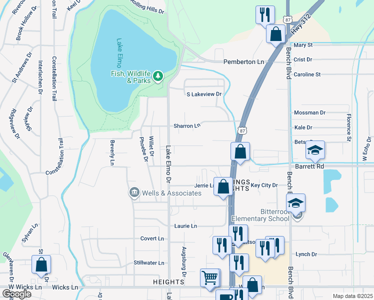 map of restaurants, bars, coffee shops, grocery stores, and more near 408 Roxy Lane in Billings