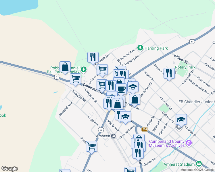 map of restaurants, bars, coffee shops, grocery stores, and more near 22 Eddy Street in Amherst