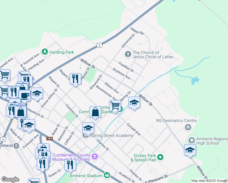 map of restaurants, bars, coffee shops, grocery stores, and more near 27 Allison Avenue in Amherst