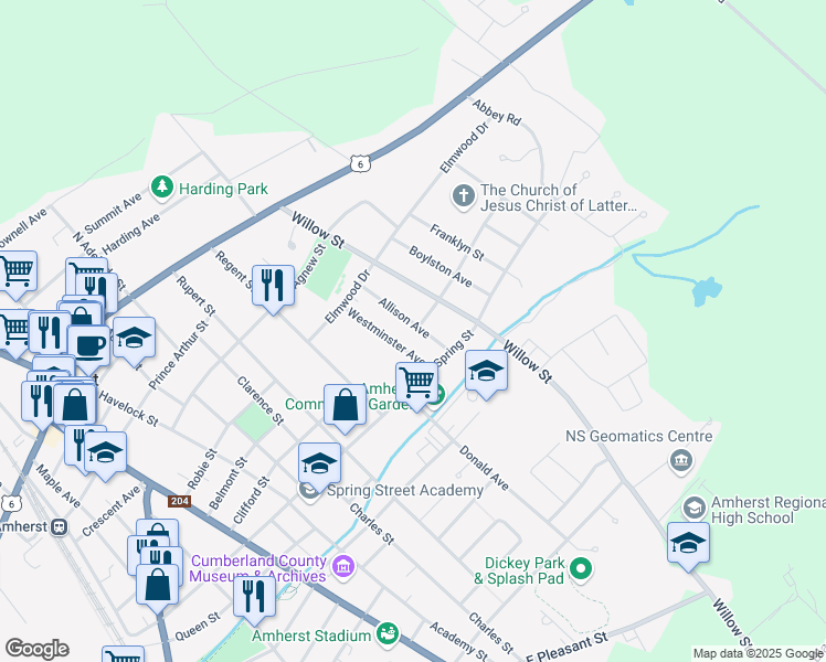 map of restaurants, bars, coffee shops, grocery stores, and more near 27 Allison Avenue in Amherst