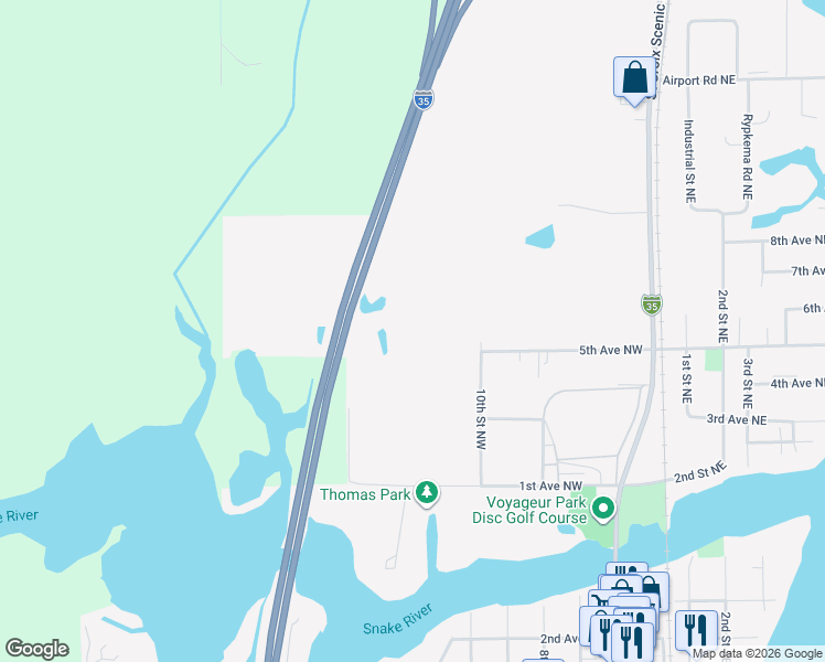map of restaurants, bars, coffee shops, grocery stores, and more near 260 13th Street Northwest in Pine City