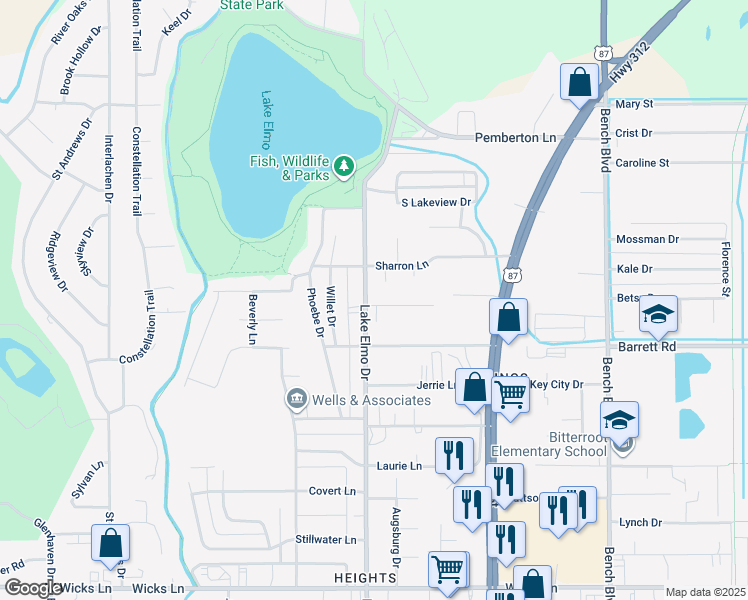 map of restaurants, bars, coffee shops, grocery stores, and more near 408 Roxy Lane in Billings
