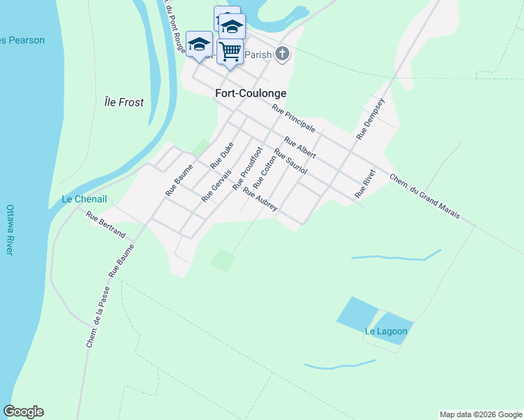 map of restaurants, bars, coffee shops, grocery stores, and more near Rue Nadeau in Fort-Coulonge
