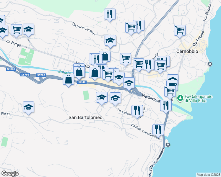 map of restaurants, bars, coffee shops, grocery stores, and more near 2 Via Asiago in Como