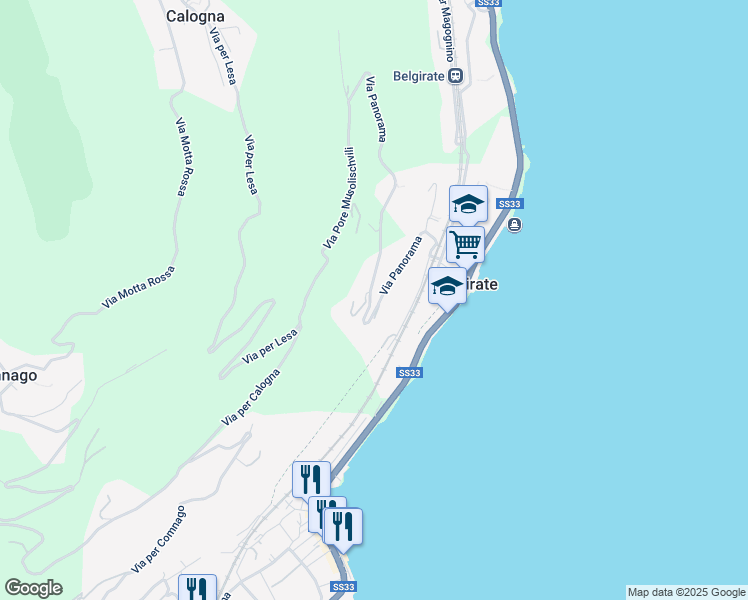 map of restaurants, bars, coffee shops, grocery stores, and more near 20 Via Panorama in Belgirate