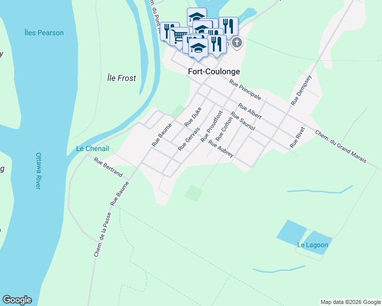 map of restaurants, bars, coffee shops, grocery stores, and more near 58 Rue Proudfoot in Fort-Coulonge