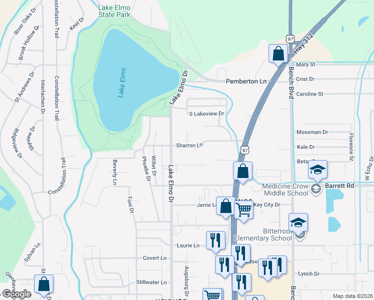 map of restaurants, bars, coffee shops, grocery stores, and more near 424 Sharron Lane in Billings
