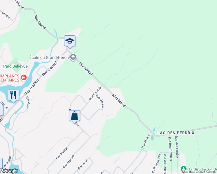 map of restaurants, bars, coffee shops, grocery stores, and more near 1102 Montée Morel in Sainte-Sophie