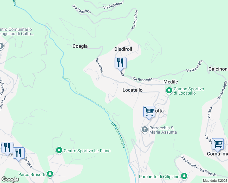 map of restaurants, bars, coffee shops, grocery stores, and more near 6 Via Cà Persico in Botta
