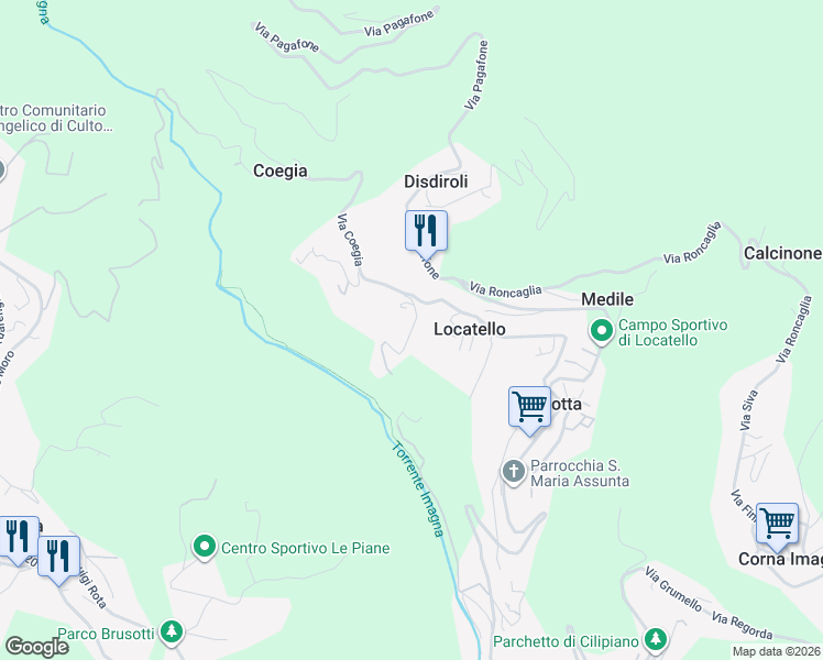 map of restaurants, bars, coffee shops, grocery stores, and more near 6 Via Cà Persico in Botta