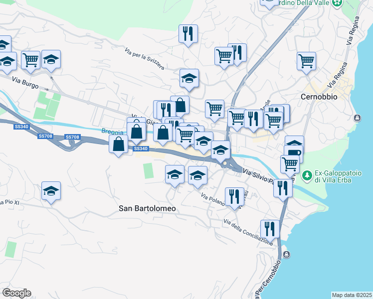 map of restaurants, bars, coffee shops, grocery stores, and more near 2 Via Asiago in Como