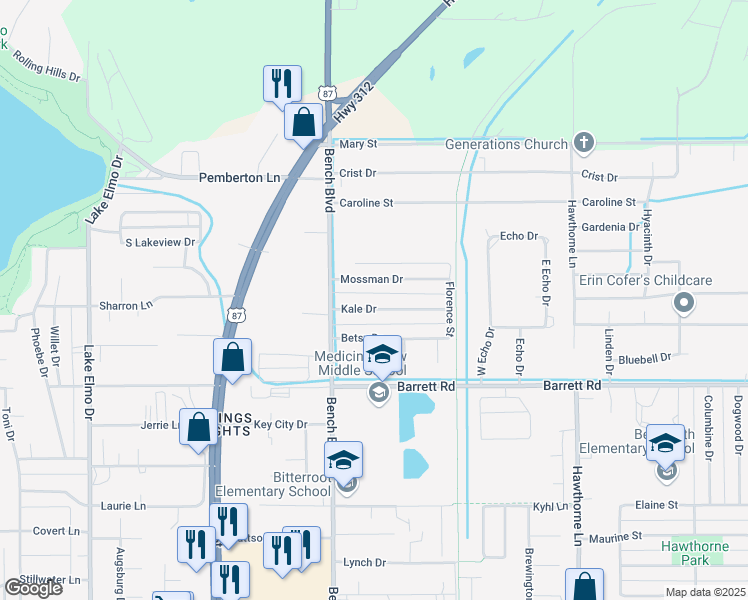 map of restaurants, bars, coffee shops, grocery stores, and more near 833 Kale Drive in Billings