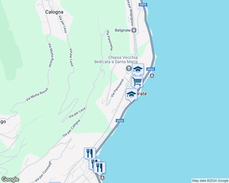 map of restaurants, bars, coffee shops, grocery stores, and more near 20 Via Panorama in Belgirate