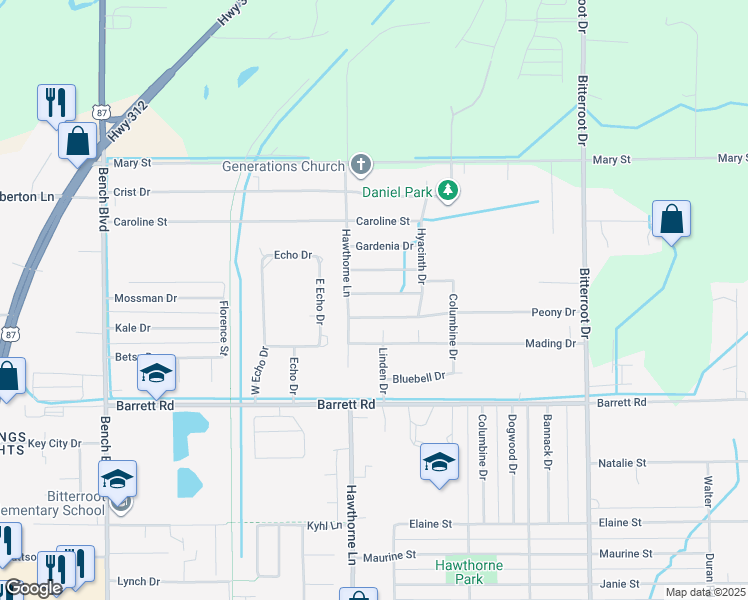 map of restaurants, bars, coffee shops, grocery stores, and more near 1222 Nasturtium Drive in Billings