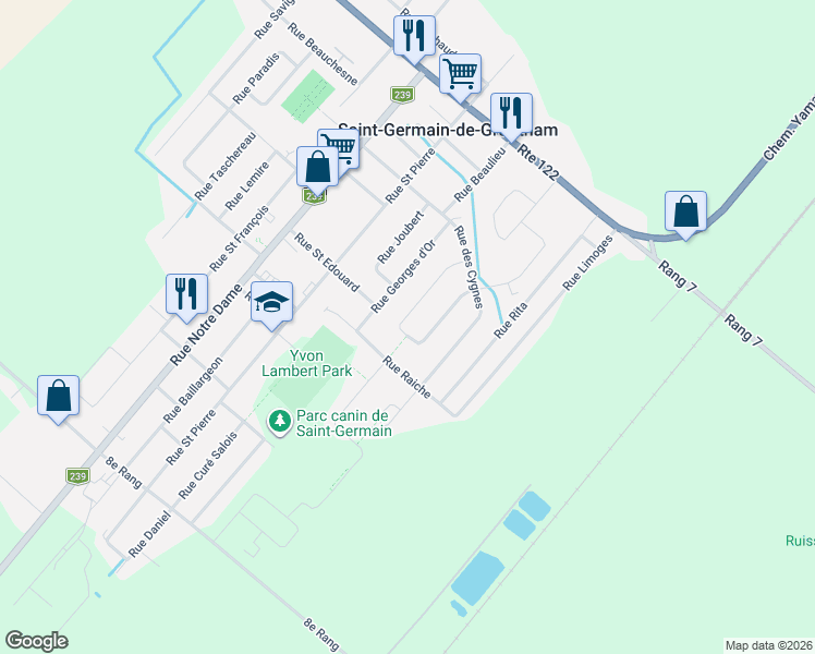 map of restaurants, bars, coffee shops, grocery stores, and more near 287 Rue des Grands Ducs in Saint-Germain-de-Grantham