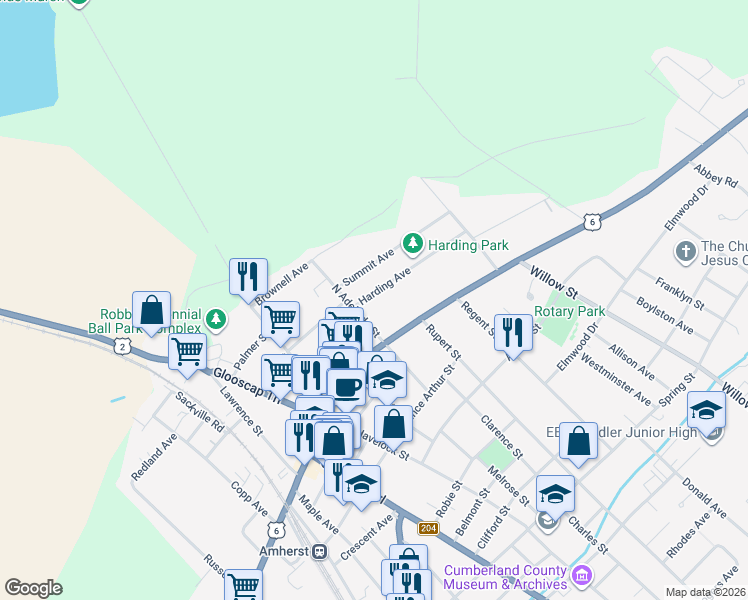map of restaurants, bars, coffee shops, grocery stores, and more near 3 Harding Avenue in Amherst