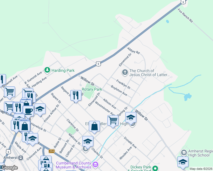 map of restaurants, bars, coffee shops, grocery stores, and more near 1 Boylston Avenue in Amherst