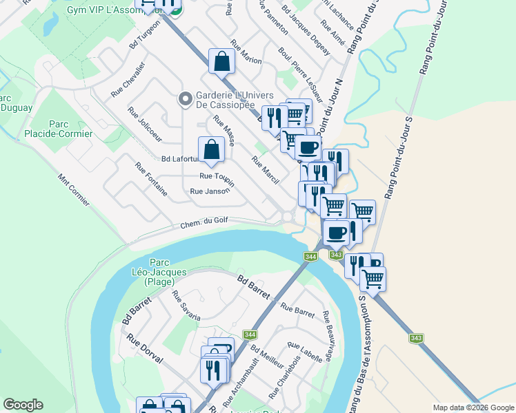 map of restaurants, bars, coffee shops, grocery stores, and more near 835 Rue Toupin in L'Assomption