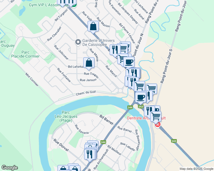 map of restaurants, bars, coffee shops, grocery stores, and more near 843 Rue Toupin in L'Assomption