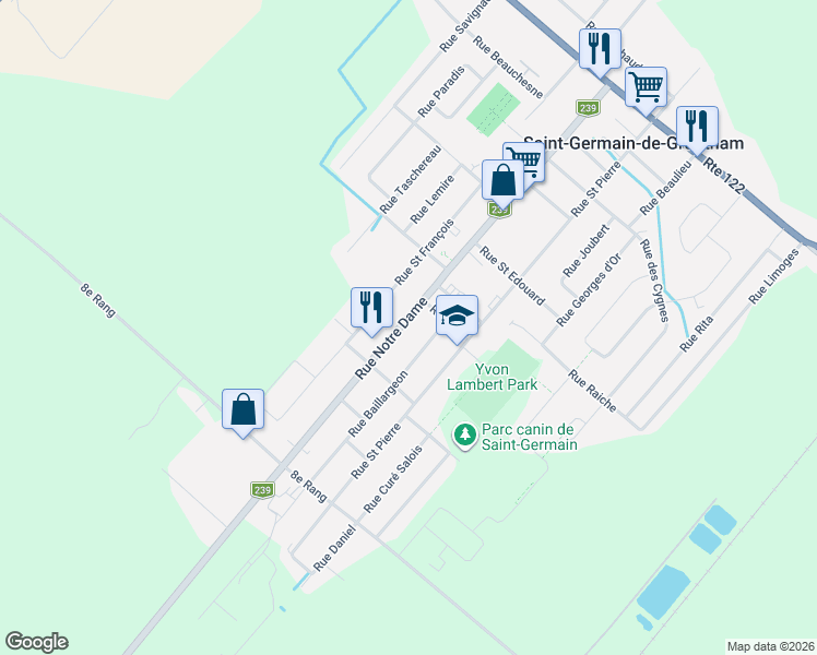 map of restaurants, bars, coffee shops, grocery stores, and more near 321 Rue Notre-Dame in Saint-Germain-de-Grantham