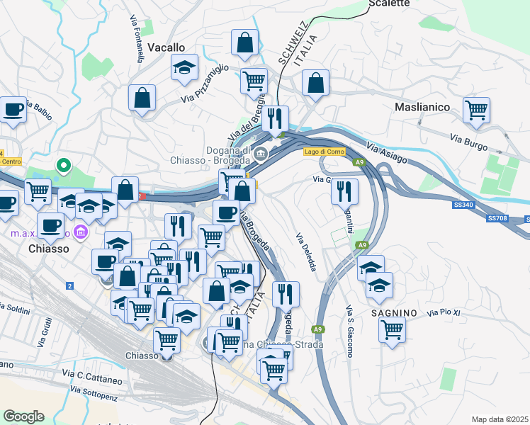 map of restaurants, bars, coffee shops, grocery stores, and more near 6 Via Luigi Pirandello in Como