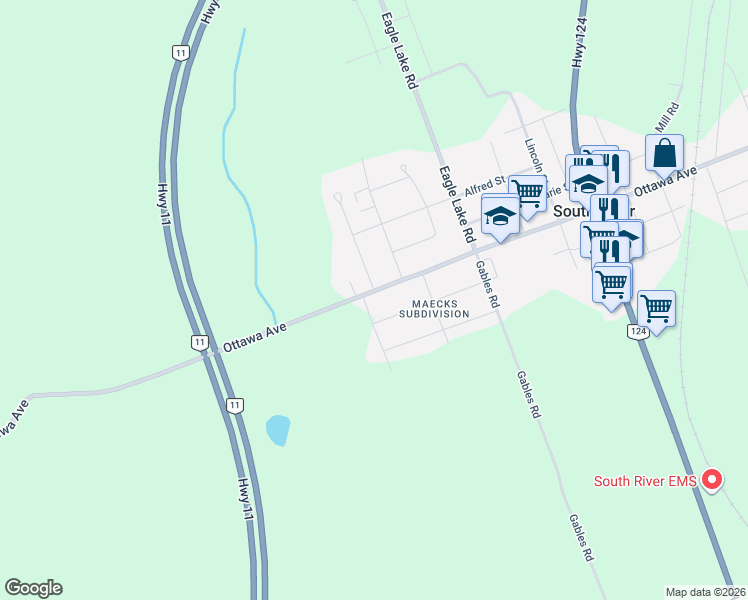 map of restaurants, bars, coffee shops, grocery stores, and more near 7 Jasper Street in South River