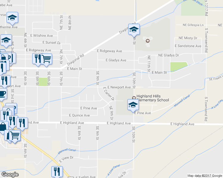 map of restaurants, bars, coffee shops, grocery stores, and more near 940 East Newport Avenue in Hermiston