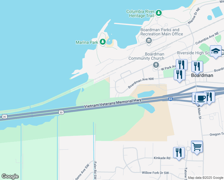 map of restaurants, bars, coffee shops, grocery stores, and more near 331 Boardman Avenue Northwest in Boardman