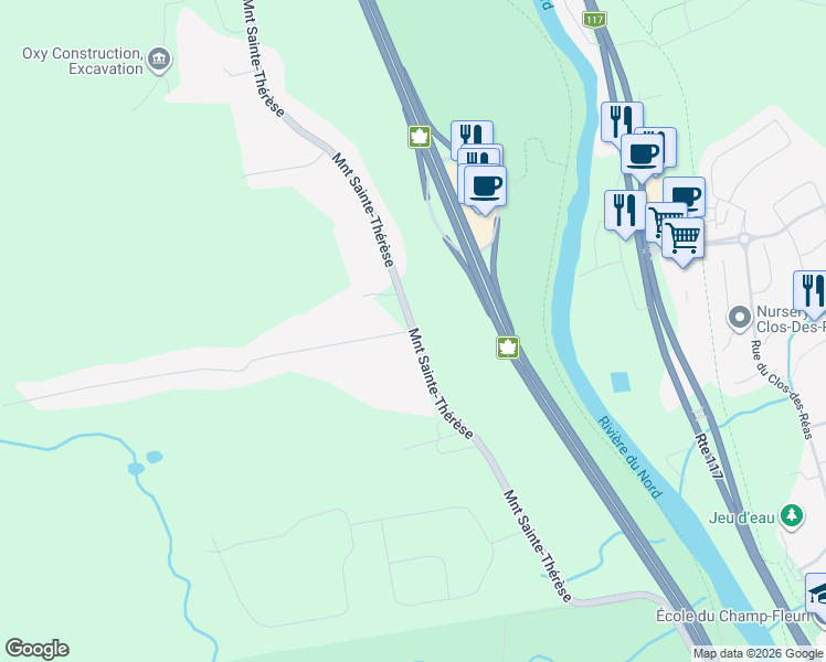 map of restaurants, bars, coffee shops, grocery stores, and more near Montée Sainte-Thérèse in Saint-Jérôme