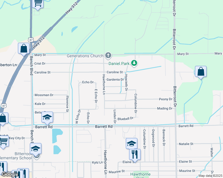 map of restaurants, bars, coffee shops, grocery stores, and more near 1222 Nasturtium Drive in Billings