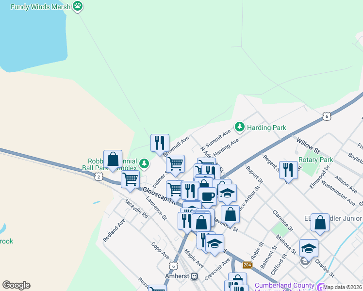 map of restaurants, bars, coffee shops, grocery stores, and more near 25 Brownell Avenue in Amherst
