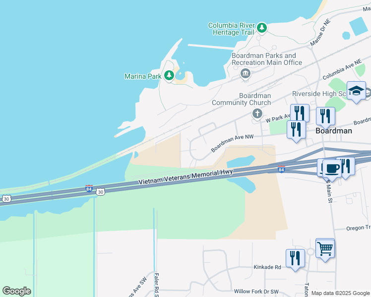 map of restaurants, bars, coffee shops, grocery stores, and more near 320 Columbia Avenue Northwest in Boardman