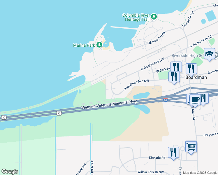 map of restaurants, bars, coffee shops, grocery stores, and more near 320 Columbia Avenue Northwest in Boardman