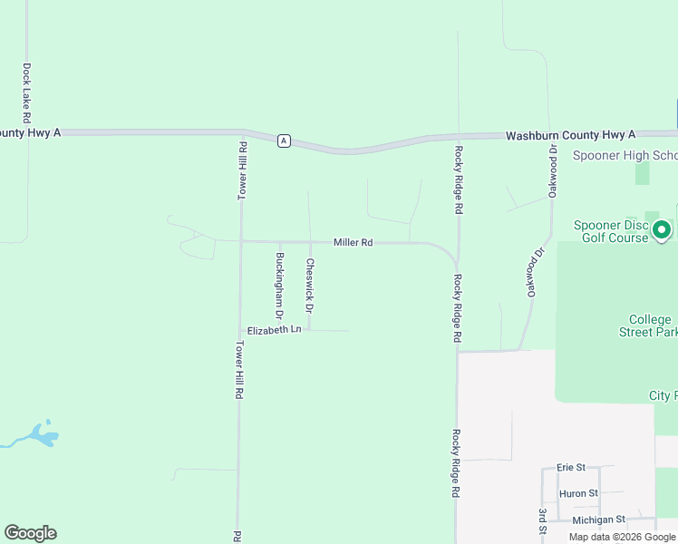 map of restaurants, bars, coffee shops, grocery stores, and more near W7399 Miller Road in Spooner