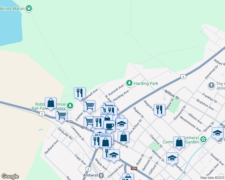 map of restaurants, bars, coffee shops, grocery stores, and more near 6 Summit Avenue in Amherst